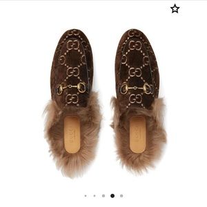 Gucci Princetown GG velvet fur slippers